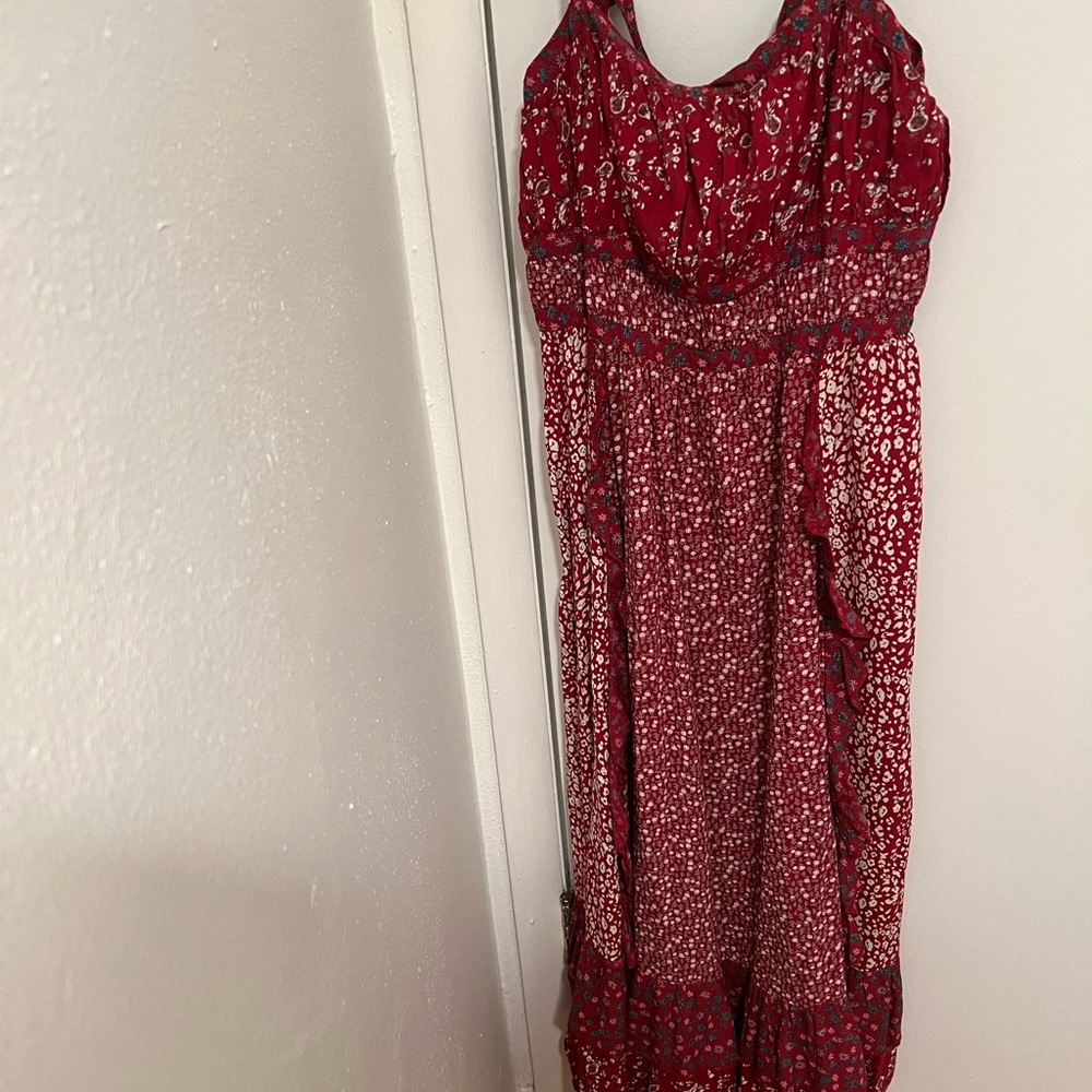 Free People Red With White Flowers Sleeveless Flowing Dress